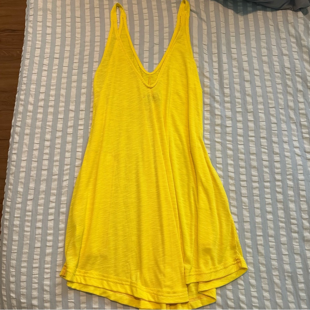 Free People Clovers Mini Dress Yellow w/ Pockets XS - Picture 3 of 4